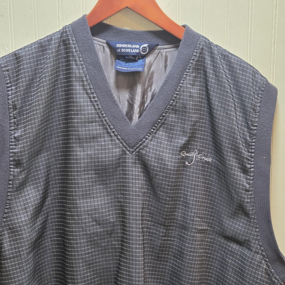 Sunderland Of Scotland Vest Mens XL Gray Check‎ Golf Windbreaker Quail Creek